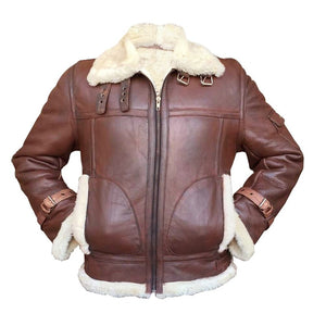 RAF Aviator White Fur Shearling Brown Premium Lambskin Leather Bomber Jacket for Men