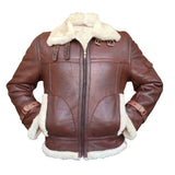 RAF Aviator White Fur Shearling Brown Premium Lambskin Leather Bomber Jacket for Men