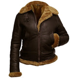 B3 Hooded Bomber Faux Shearling Sheepskin Leather Jackets for Women