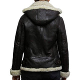 B3 Hooded Bomber White Fur Faux Shearling Sheepskin Leather Jackets for Women
