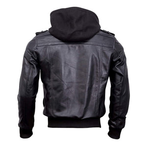 Bomber Removable Hooded Sheepskin Leather Jacket for Men
