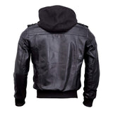 Bomber Removable Hooded Sheepskin Leather Jacket for Men