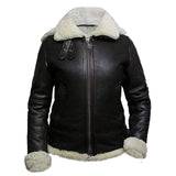 B3 Hooded Bomber White Fur Faux Shearling Sheepskin Leather Jackets for Women