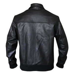Men's Classic Black Leather Bomber Jacket