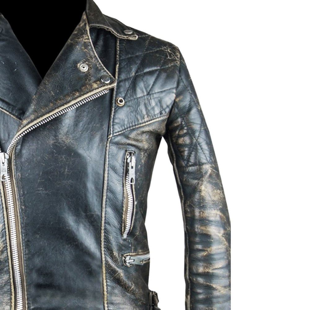 Distressed Brown Vintage Style Cafe Racer Genuine Leather Jacket for Men