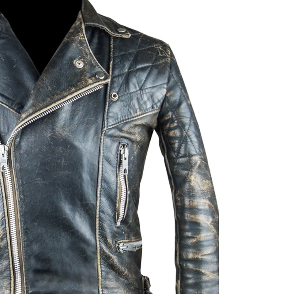 Distressed Brown Vintage Style Cafe Racer Genuine Leather Jacket for Men