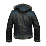 Aviator Black Removable Hood Shearling Sheepskin Leather Jacket for Men