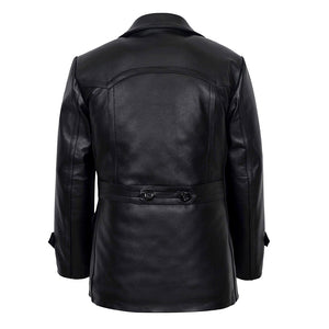 Vintage Black German Classic WW2 Officer Lambskin Leather Coat For Men
