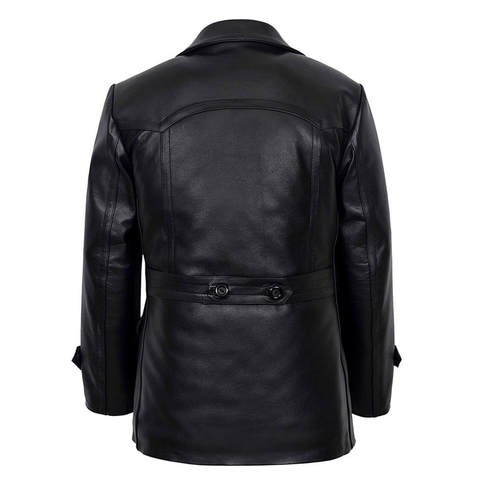 Vintage Black German Classic WW2 Officer Lambskin Leather Coat For Men