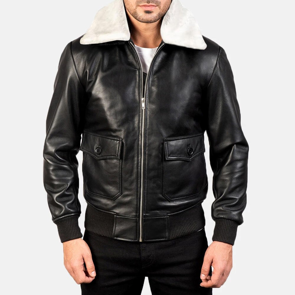 A2 Aviator White Faux Fur Shearling Genuine Sheepskin Leather Jacket For Men