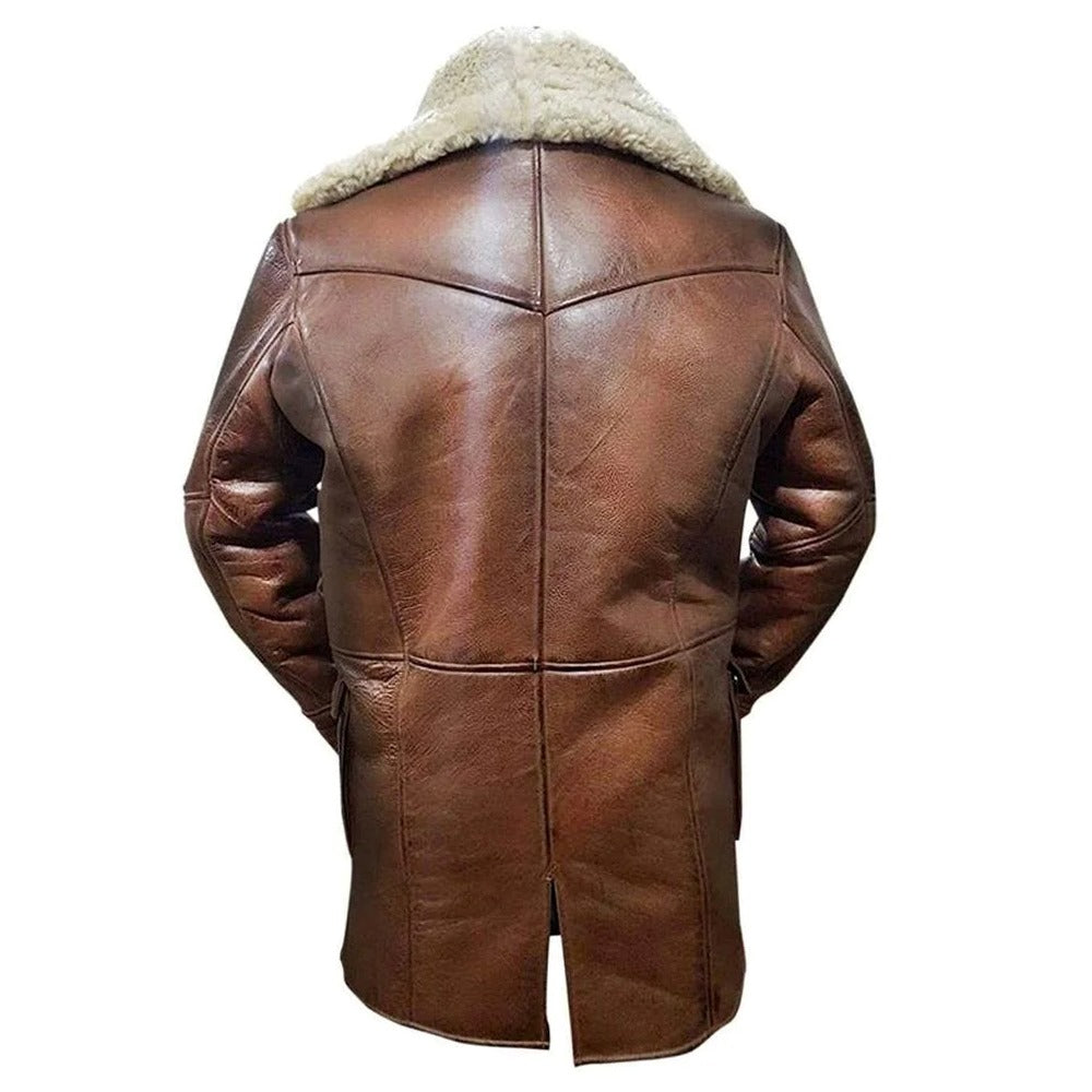 Aviator B3 Brown Faux Shearling Bomber Genuine Sheepskin Leather Coat For Men