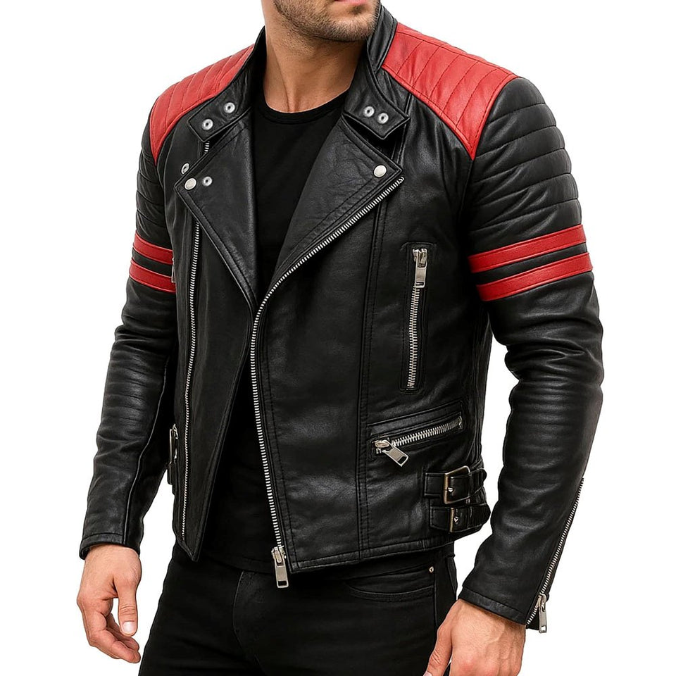 Classic Black Rider Quilted Brando Genuine Leather Jacket  for Men