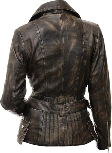 Vintage Cafe Racer Brando Distressed Brown Biker Lambskin Leather Jacket For Women