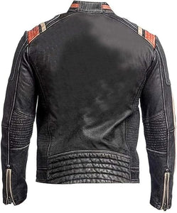 Vintage Distressed Black Café Racer Lambskin Leather Jacket For Men
