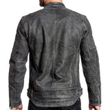 Grey Moto-Racer Vintage Genuine Cowhide Leather Jacket for Men