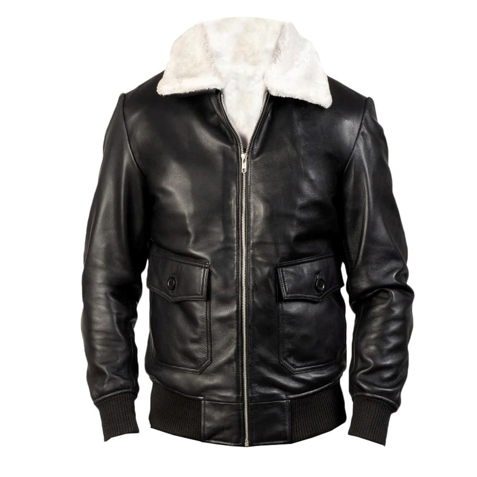 A2 Aviator White Faux Fur Shearling Genuine Sheepskin Leather Jacket For Men