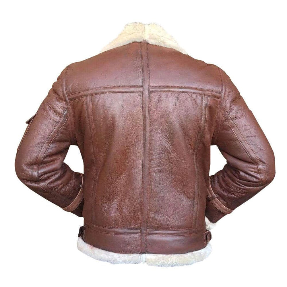 RAF Aviator White Fur Shearling Brown Premium Lambskin Leather Bomber Jacket for Men