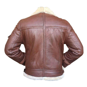 RAF Aviator White Fur Shearling Brown Premium Lambskin Leather Bomber Jacket for Men