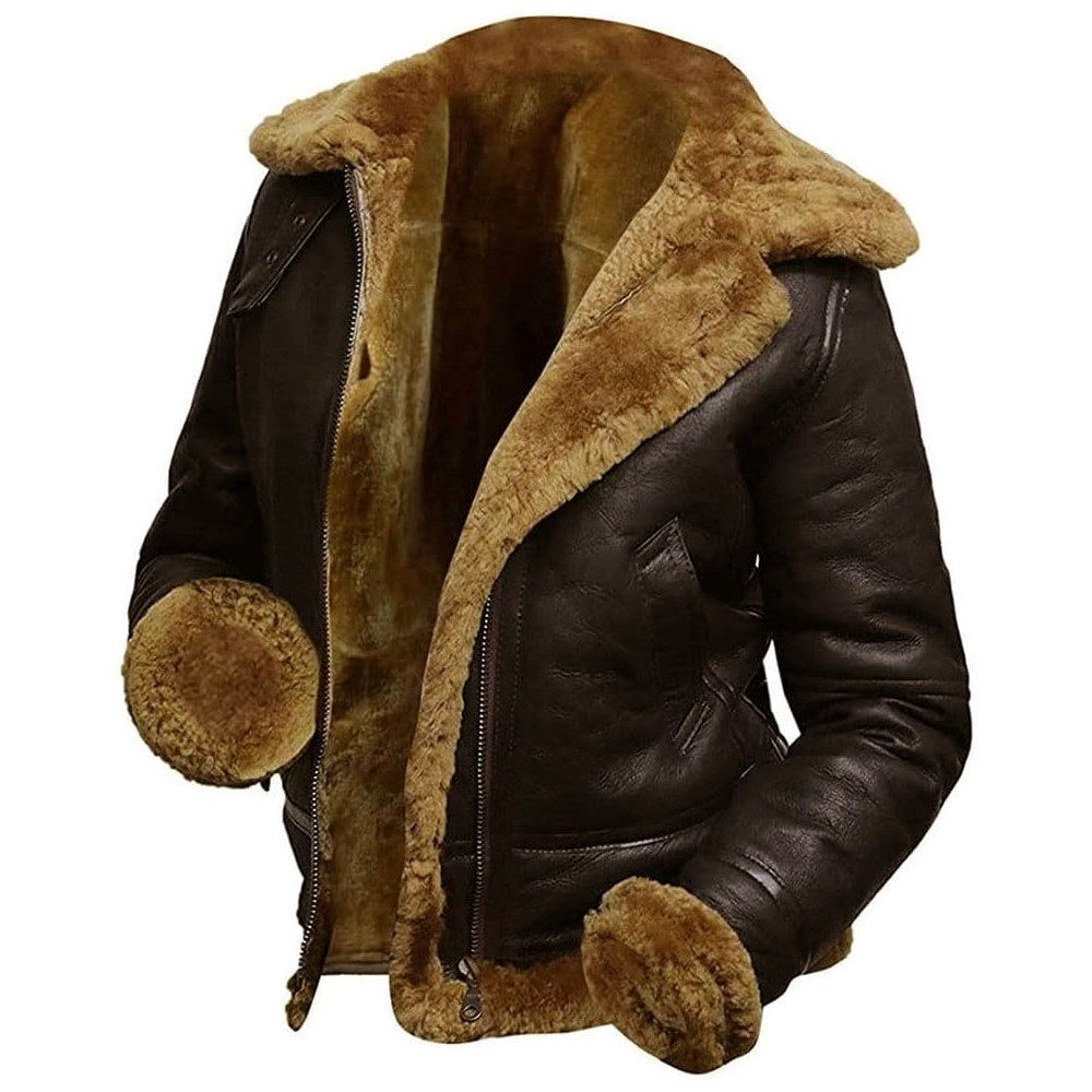 B3 Hooded Bomber Faux Shearling Sheepskin Leather Jackets for Women