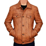 Trucker Vintage Style Real Lambskin Leather Jacket for Men