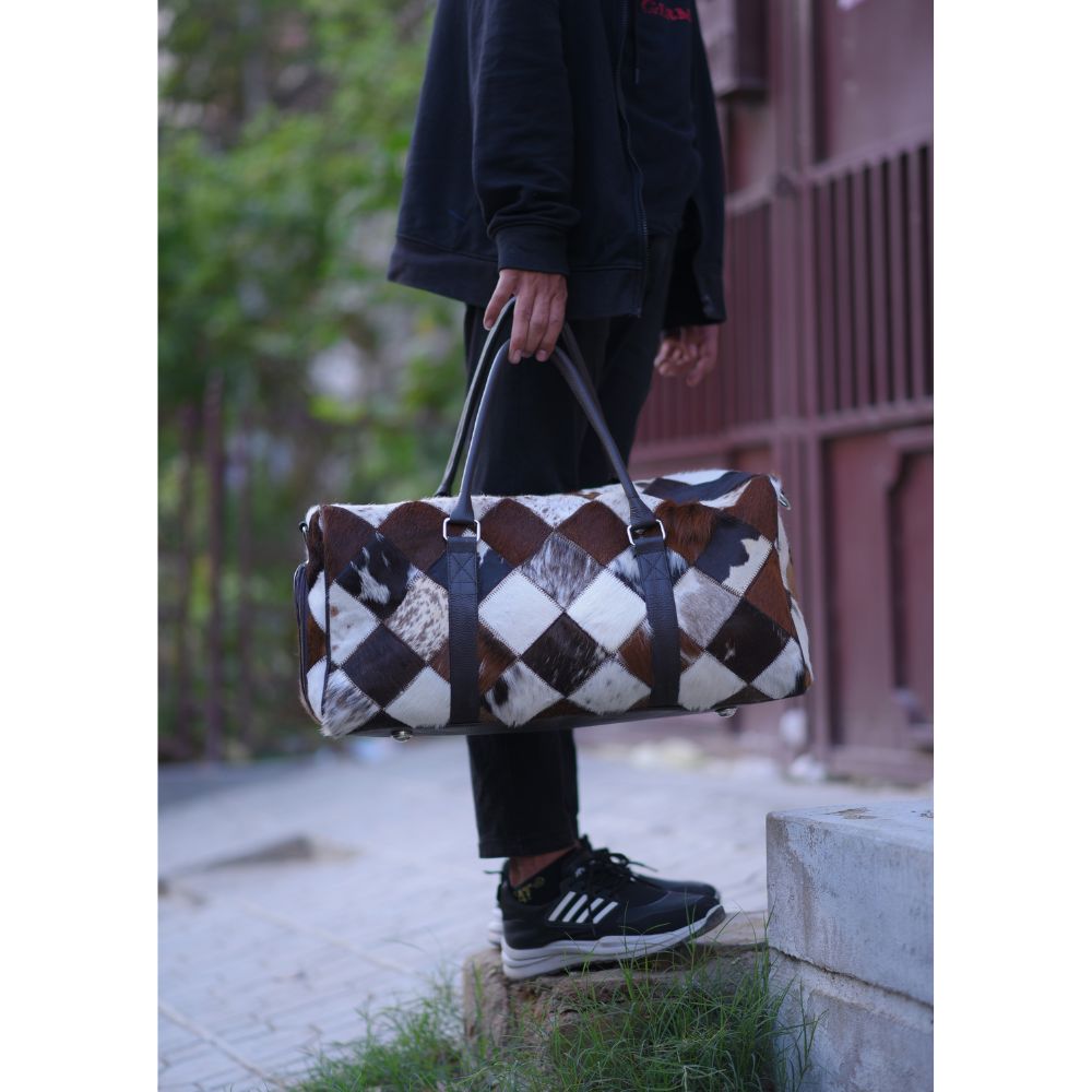 Multipatch Design - Hair On Cowhide Genuine Leather Duffel Bag