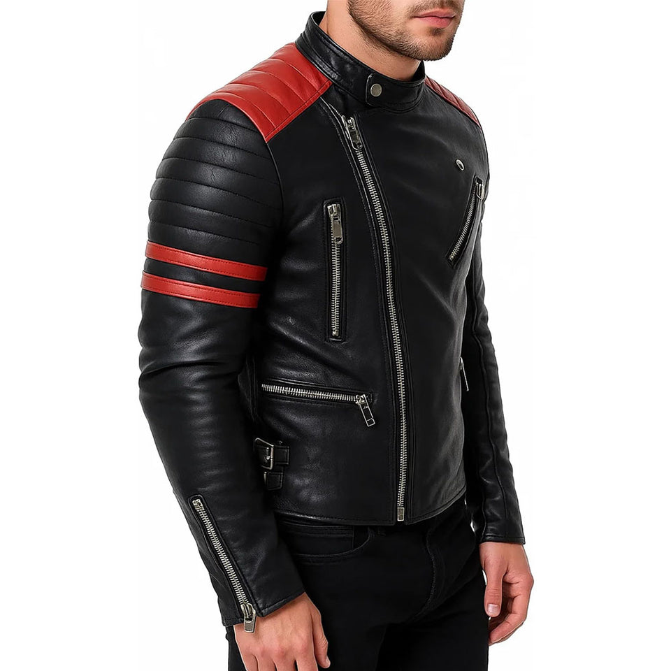 Classic Black Rider Quilted Brando Genuine Leather Jacket  for Men