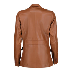 Black Notched-Collar Casual Genuine Sheepskin Leather Blazer for Women
