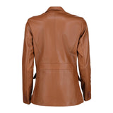 Black Notched-Collar Casual Genuine Sheepskin Leather Blazer for Women