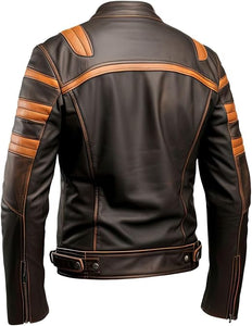 Rust Brown Café Racer Genuine Sheepskin Leather Jacket for Men