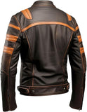 Rust Brown Café Racer Genuine Sheepskin Leather Jacket for Men