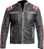 Vintage Distressed Black Café Racer Lambskin Leather Jacket For Men