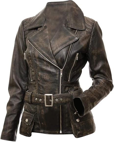 Vintage Cafe Racer Brando Distressed Brown Biker Lambskin Leather Jacket For Women