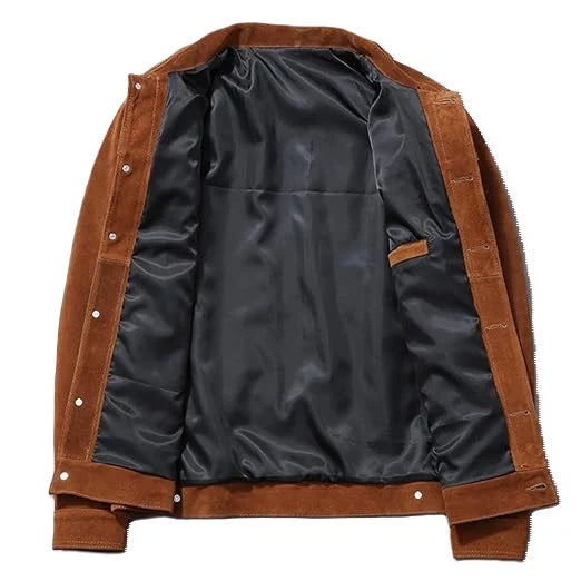 Brown Vintage Bike-Rider Genuine Suede Leather Jacket  for Men