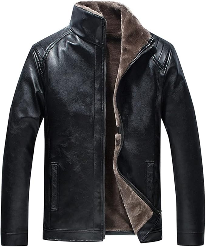 Classic Black Biker Quilted Genuine Sheepskin Leather Jacket for Men