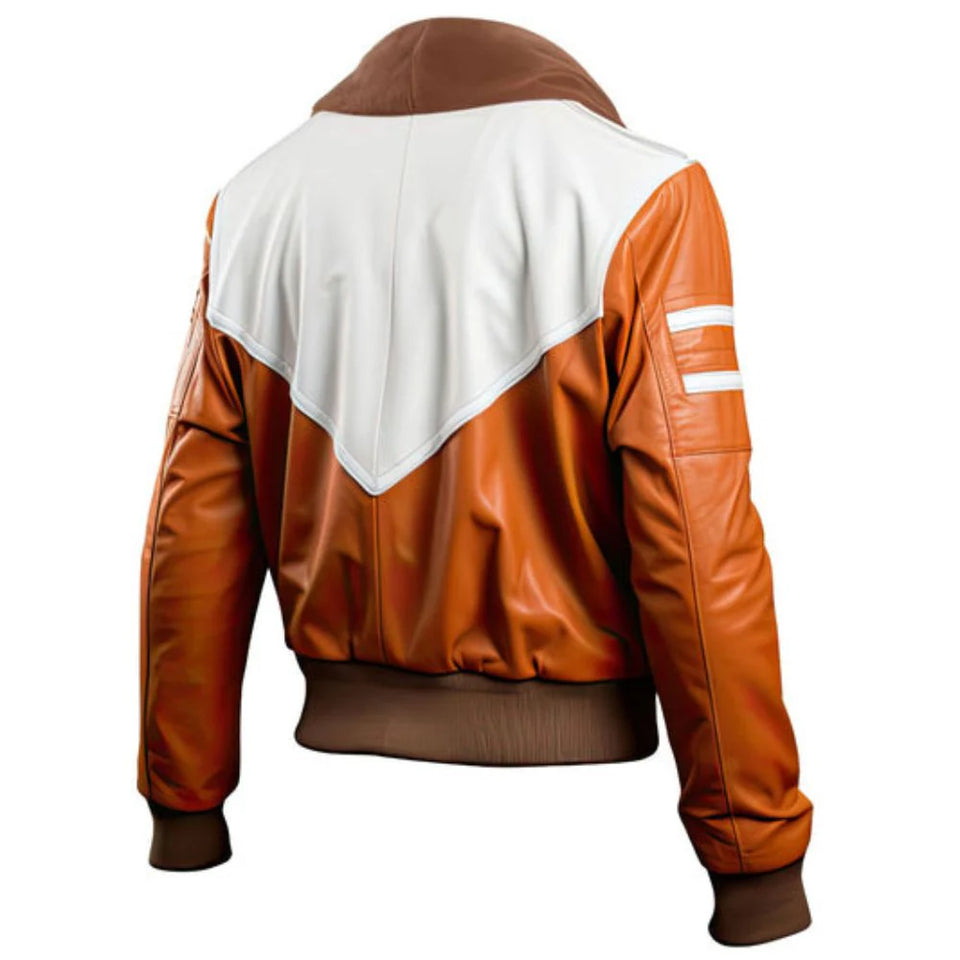 Brown Moto-Retro Genuine Sheepskin Leather Bomber Jacket for Men