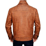 Trucker Vintage Style Real Lambskin Leather Jacket for Men