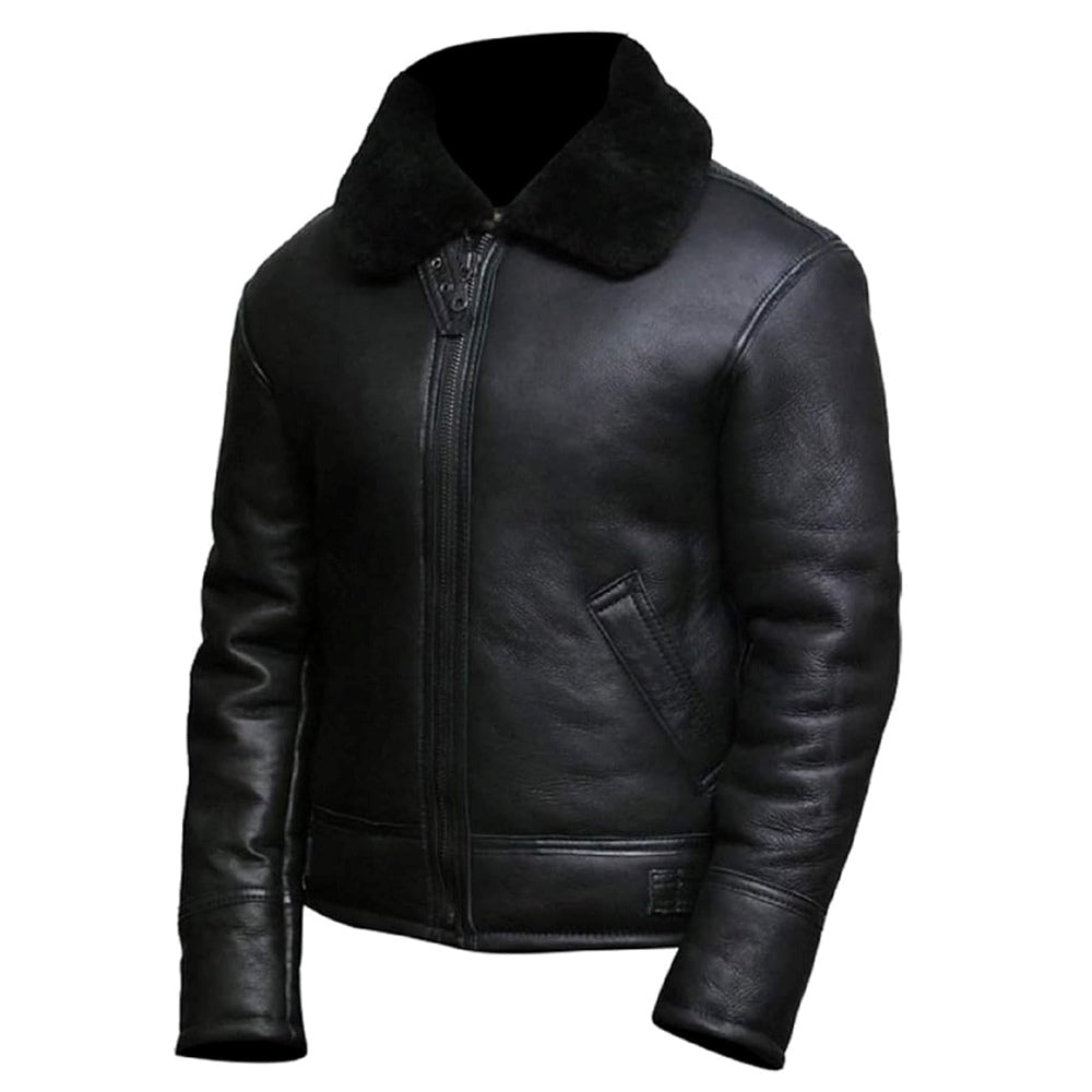 B3 Bomber Brown Faux Fur Shearling Sheepskin Leather Jackets for Men