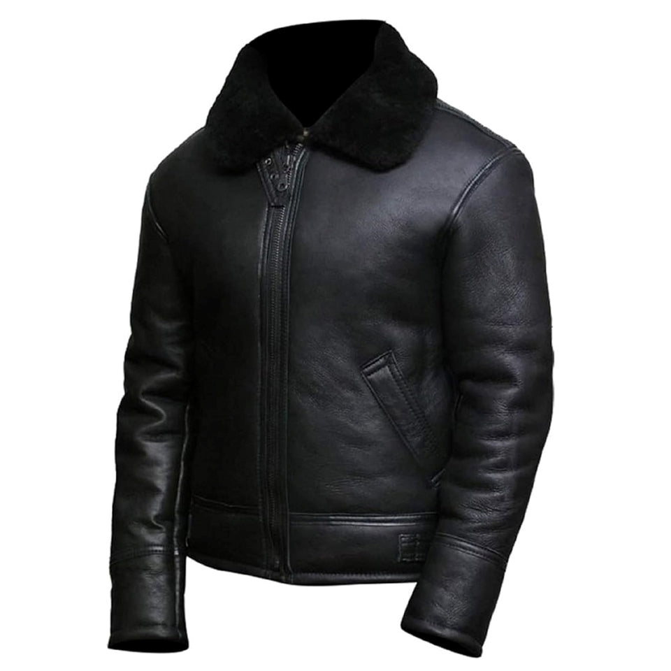 B3 Bomber Brown Faux Fur Shearling Sheepskin Leather Jackets for Men