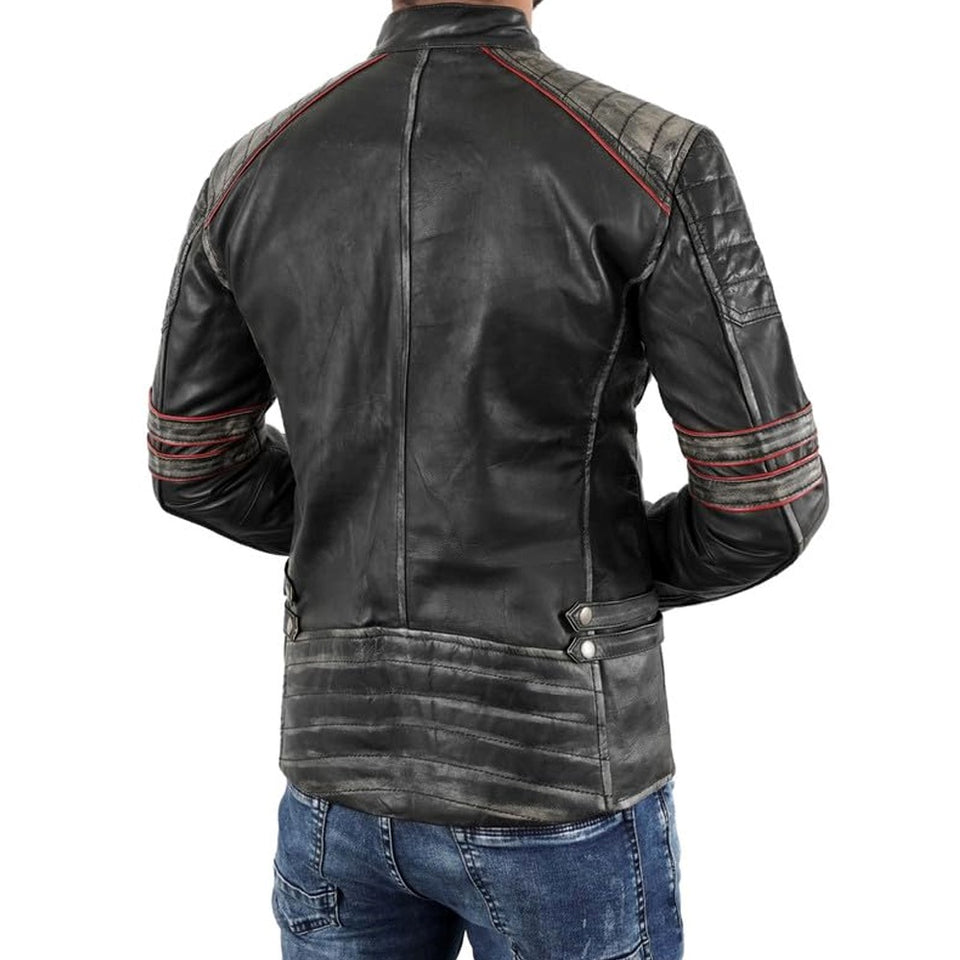 Vintage Cafe Racer Black Distressed Retro Leather Jacket for Men