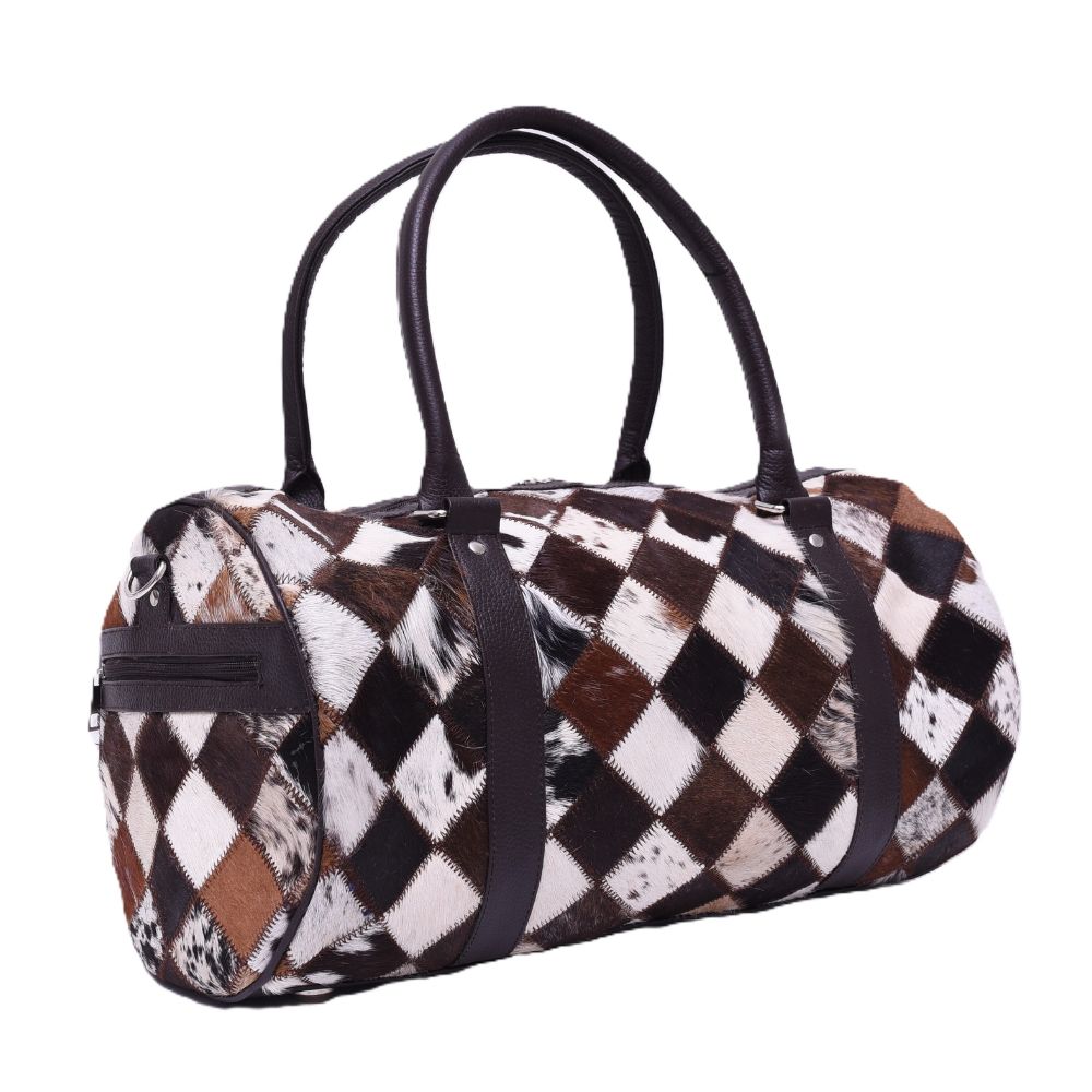 Multipatch Oval Design - Hair On Cowhide Genuine Leather Duffel Bag