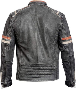 Vintage Black Café Racer Lambskin Leather Jacket For Men