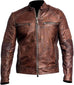 Café Racer Waxed Distressed Brown Biker Sheepskin Leather Jacket For Men