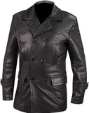 Vintage Black German Classic WW2 Officer Lambskin Leather Coat For Men