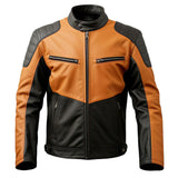 Racer Peanut-Brown Black Premium Sheepskin Leather Jacket for Men’s