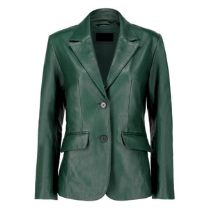 Black Notched-Collar Casual Genuine Sheepskin Leather Blazer for Women