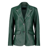 Black Notched-Collar Casual Genuine Sheepskin Leather Blazer for Women