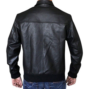 Men's Classic Black Leather Bomber Jacket