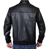 Men's Classic Black Leather Bomber Jacket
