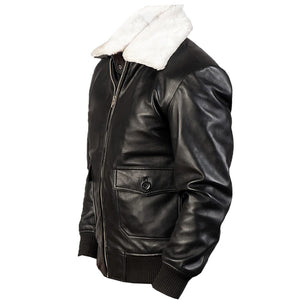 A2 Aviator White Faux Fur Shearling Genuine Sheepskin Leather Jacket For Men