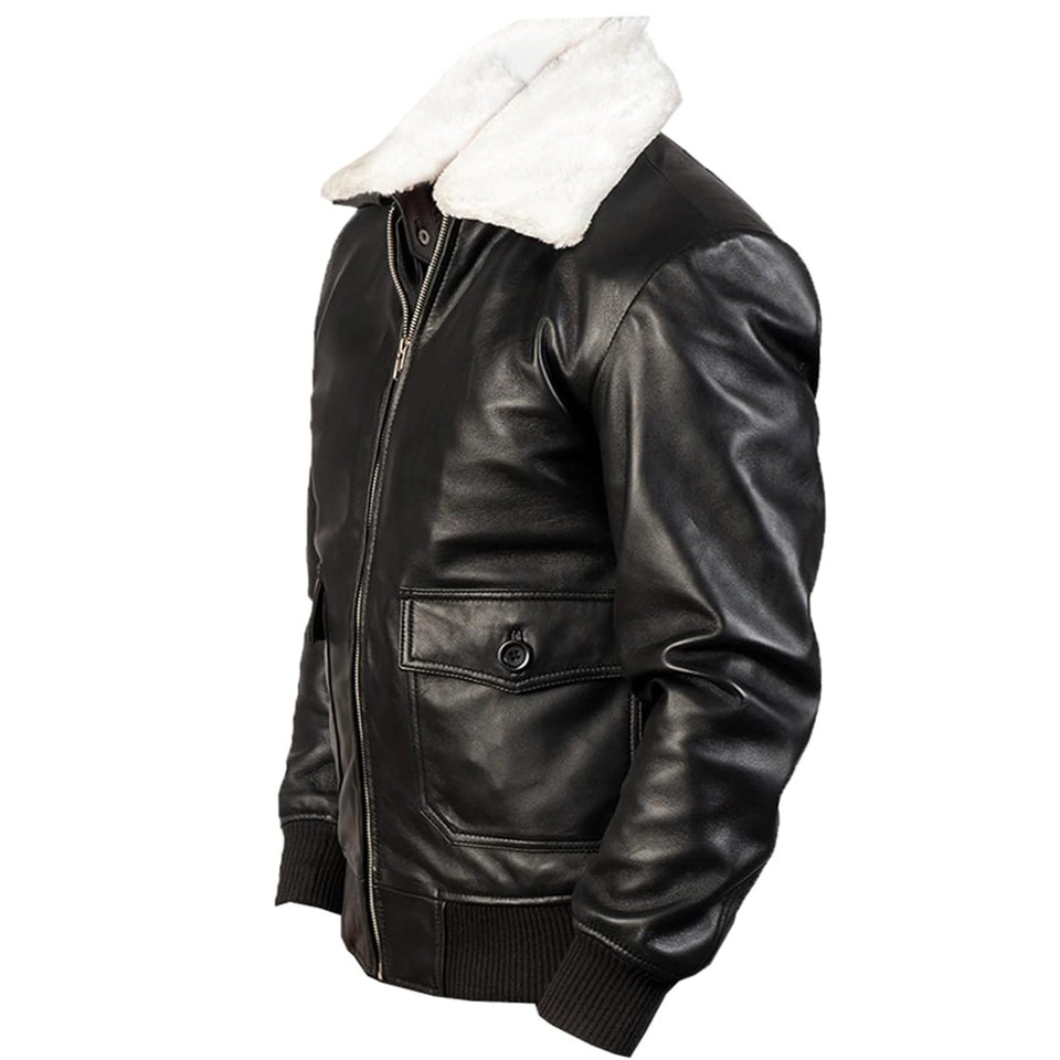 A2 Aviator White Faux Fur Shearling Genuine Sheepskin Leather Jacket For Men